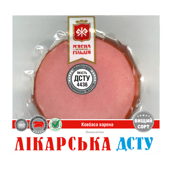 Ковбаса варена "Лікарська" вищого сорту 280г ТМ М'ясна гільдія