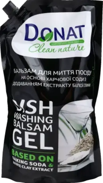 Бальзам для миття посуду Donat Clean Nature Харчова сода та біла глина 1 л