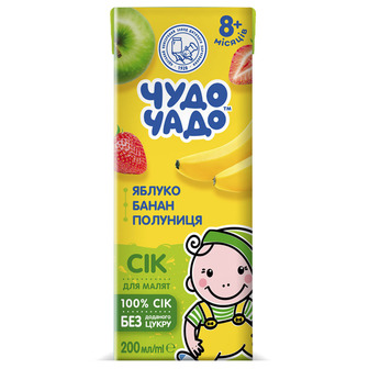 Сік Чудо-Чадо з яблук, бананів та полуниці 0,2л
