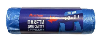 Пакети для сміття Auchan з ручками 60 л 20 шт (4823090139391)
