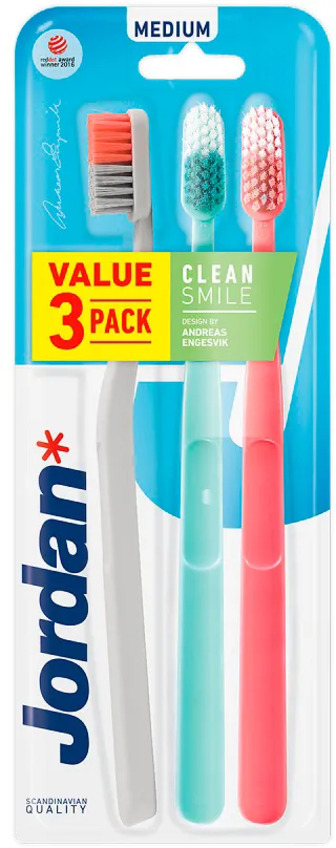 Набір зубних щіток Jordan Clean Smile Середня жорсткість 3шт (7046110071021)
