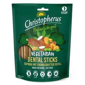 Ласощі для собак Christopherus Dental Stick Vegetarianу 250 г - тапіока та арахісове масло