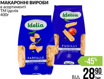 МАКАРОННІ ВИРОБИ в асортименті ТМ Іделія 400г