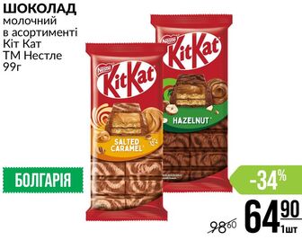 ШОКОЛАД молочний в асортименті Кіт Кат ТМ Нестле 99г