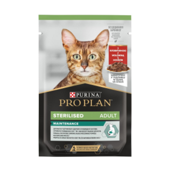 Корм ProPlan Sterilised з яловичиною та куркою для стерилізованих котів 10x85г