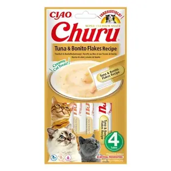 Ласощі для котів Inaba Churu 4 шт х 14 г - тунець та пластівці боніто