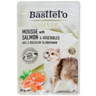 Корм Basttet’o Silver Мус з лососем та овочами для котів 85г