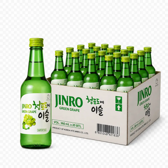Упаковка соджу Jinro Green Grape Білий виноград 13.0%, 360 мл x 20 шт.