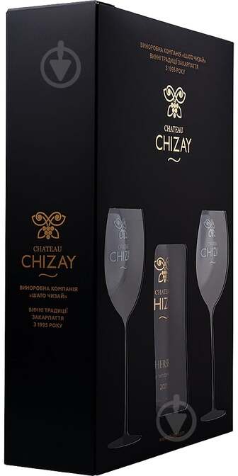 Набір подарунковий Chateau Chizay Пляшка вина з двома келихами Chersegi 750 мл