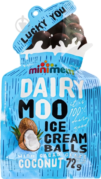 Морозиво Mini Melts Кульки Dairy Moo Coconut з какао глазур'ю 72 г