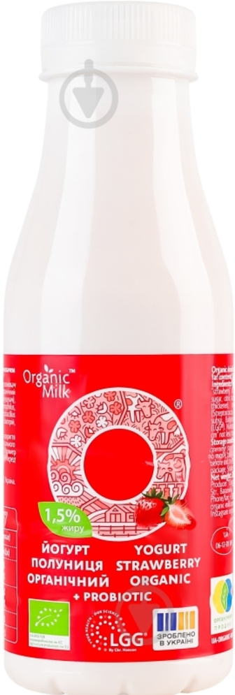 Йогурт Organik milk органічний питний з наповнювачем “полуниця” 1,5% 280 г