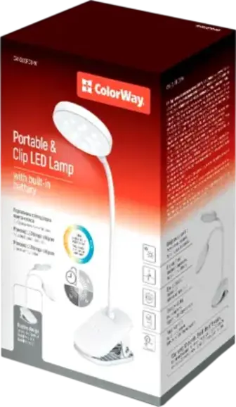 Настільна LED лампа-кліпса ColorWay із вбудованим акумулятором