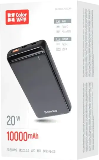 Універсальна мобільна батарея ColorWay 10000 mAh (USB QC3.0 + USB-C PD 20W)