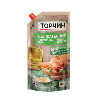 Майонезний соус 0,5 кг Торчин Делікатесний 28% д/пак 