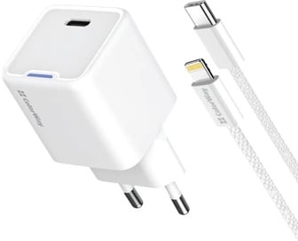 Зарядний пристрій ColorWay GaN Mini 20W PD Port PPS USB-C + кабель Lightning White (4823108630148)