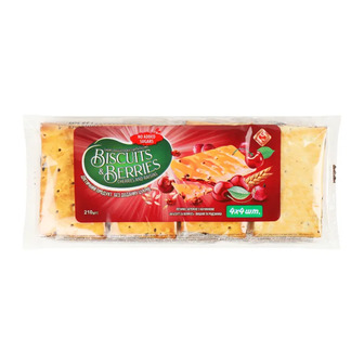 Печиво Житомирські ласощі Biscuitsu0026Berries затяжне з начинкою вишня та родзинки без цукру 210 г (4823103011041)