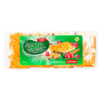 Печиво Житомирські ласощі Biscutisu0026Berries з журавлиною і родзинками без цукру 210 г (4823103011072)