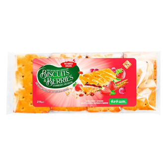 Печиво Житомирські ласощі Biscuitsu0026Berries затяжне з начинкою полуниця і родзинки без цукру 210 г (4823103011058)