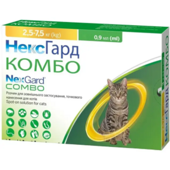 Краплі NexGard Combo спот-он від бліх та гельмінтів для котів вагою від 2,5 до 7,5кг 1уп 3шт
