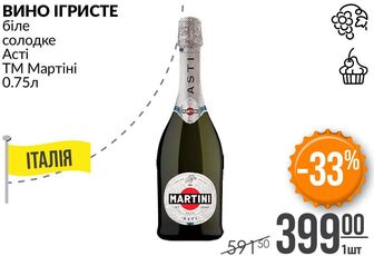 ВИНО ІГРИСТЕ біле солодке Асті ТМ Мартіні 0.75л