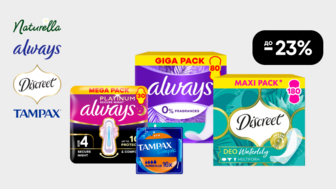 До -23% на засоби жіночої гігієни Always, Naturella, Tampax, Discreet