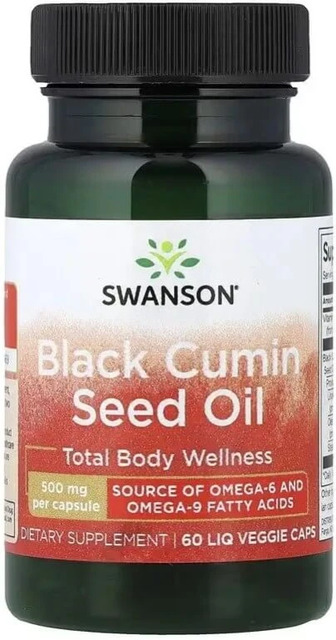 Олія насіння чорного кмину, Black Cumin Seed Oil, Swanson, 60 вегетаріанських капсул
