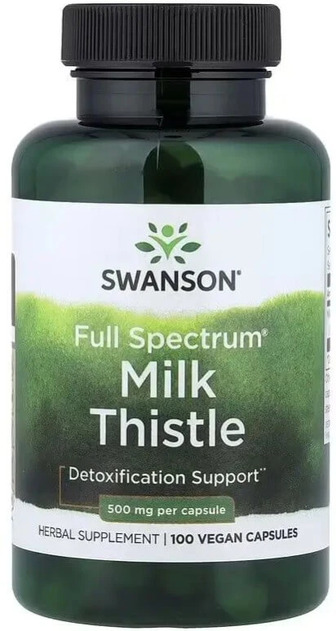 Розторопша, 500 мг, Full Spectrum Milk Thistle, Swanson, 100 веганських капсул