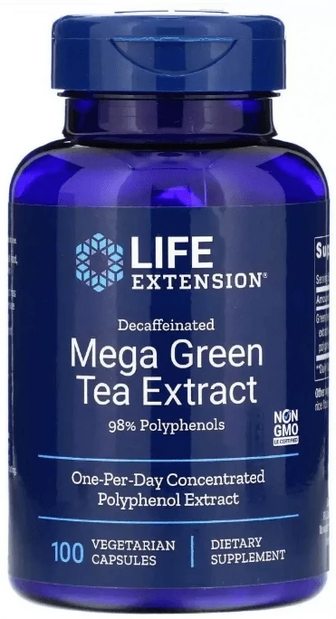Зелений чай екстракт мега Life Extension Green Tea, без кофеїну, 100 капсул