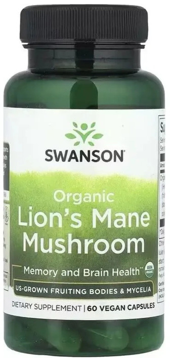 Їжовик гребінчастий, Organic Lion's Mane Mushroom, Swanson, 60 веганських капсул