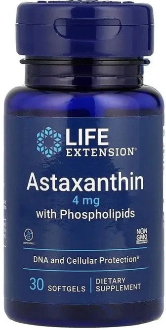 Астаксантин з фосфоліпідами, 4 мг, Astaxanthin with Phospholipids, Life Extension, 30 гелевих капсул