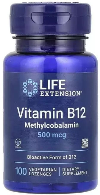 Вітамін B12, Метилкобаламін, 500 мкг, смак полуниці, Vitamin B12, Methylcobalamin, Life Extension, 100 жувальних таблеток