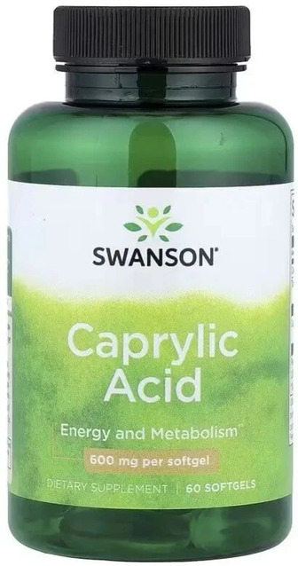 Каприлова кислота, 600 мг, Caprylic Acid, Swanson, 60 гелевих капсул