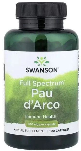 Кора Д'арко, 500 мг, Full Spectrum Pau d'Arco, Swanson, 100 капсул