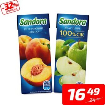 Нектар або сік в асортименті, ТМ «Sandora», 200 мл