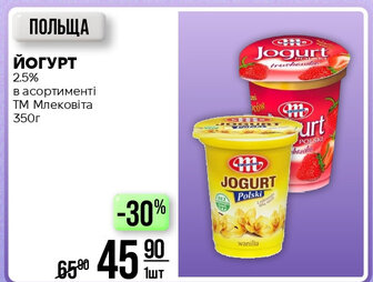 ЙОГУРТ 2.5% в асортименті ТМ Млековіта 350г
