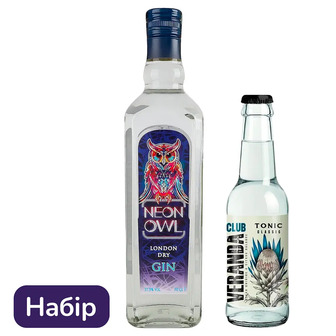 Набір: Джин Neon Owl London Dry 37.5% 0.7 л + Тонік Veranda Club Класичний 330 мл