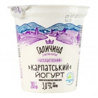 ЙОГУРТ  КАРПАТСЬКИЙ БЕЗ ЛАТКОЗНИЙ БЕЗ ЦУКРУ 3% 280Г ГАЛИЧИНА