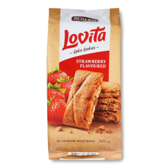 Печиво "Lovita Cake" з начинкою полуничною ТМ Рошен, 168г