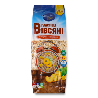 Пластівці вівсяні з яблуком та ананасом ТМ Хатинка, 300г