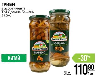 ГРИБИ в асортименті ТМ Долина Бажань 580мл