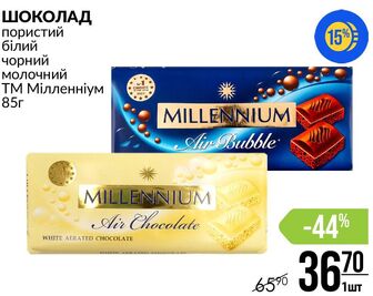 ШОКОЛАД пористий білий чорний молочний ТМ Мілленніум 85г