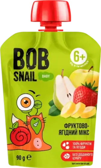 Пюре Bob Snail Яблуко-груша-банан-полуниця 90 г