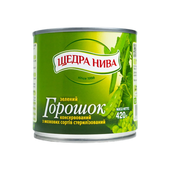 Горошок ЩЕДРА НИВА Преміум зелений з/б ключ 273г/420г
