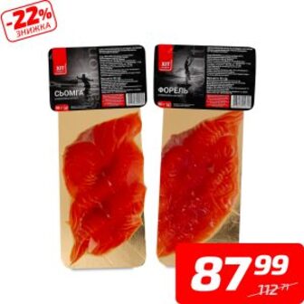 Форель або сьомга, с/с, нарізка, ТМ «Хіт Продукт», 90 г