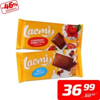 Шоколад «Lacmi» молочний в асортименті, ТМ «Roshen», 83-100 г