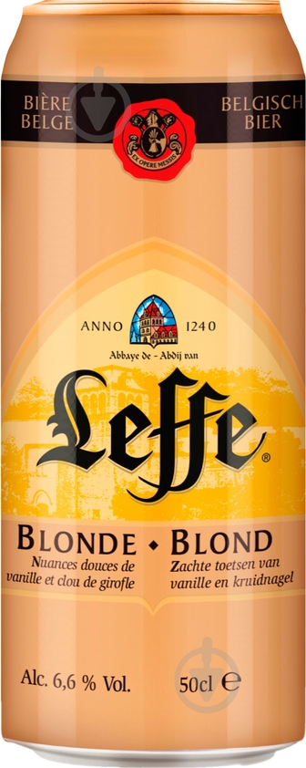 Пиво Leffe Blonde світле фільтроване ж/б 6,4% 0,5 л