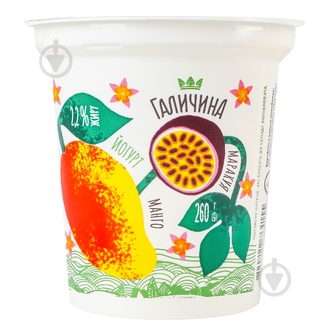 Йогурт Галичина 2.2% десертний з наповнювачем Манго-маракуя 260г