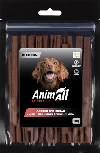 Ласощі для собак AnimAll Platinum М’ясні палички з яловичиною 100 г (4820224504117)