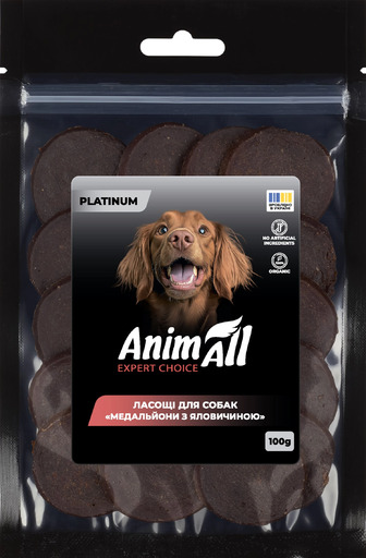 Ласощі для собак AnimAll Platinum Медальйони з яловичиною 100 г (4820224504230)