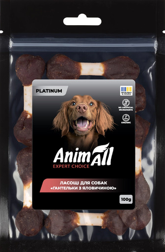 Ласощі для собак AnimAll Platinum Гантельки з яловичиною 100 г (4820224504056)